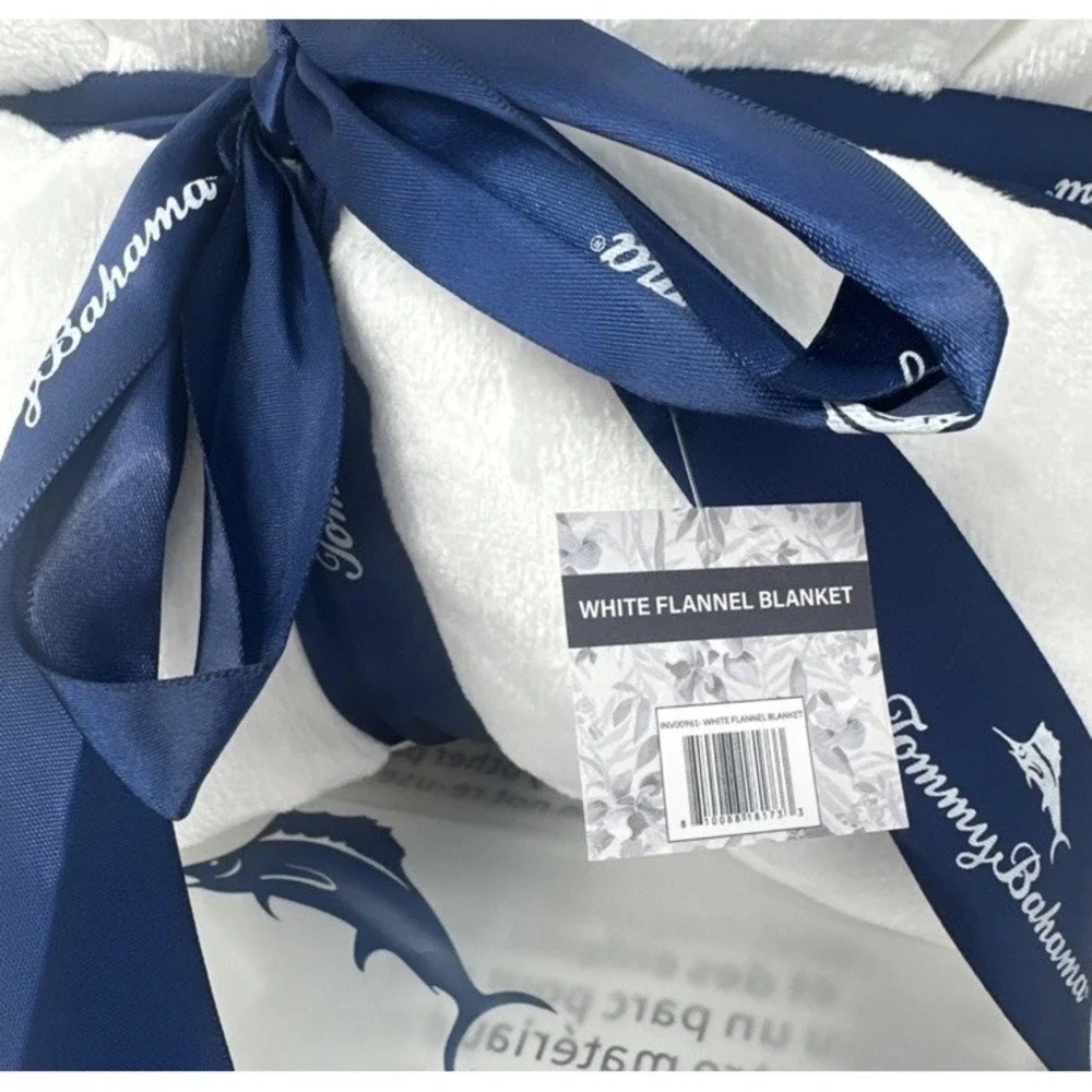 Tommy Bahama White Flannel Blanket‎ Throw Ultra Soft 50